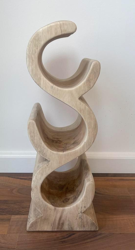 Suar-houten wijnrek - S VORM +/-50cm hoog - 3 flessen, Antiek en Kunst, Kunst | Beelden en Houtsnijwerken, Ophalen of Verzenden