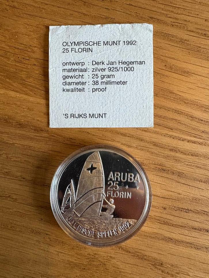 25 florin Aruba Olympische spelen 1992  proof zilver, Postzegels en Munten, Munten | Nederland, Losse munt, Overige waardes, Koningin Beatrix