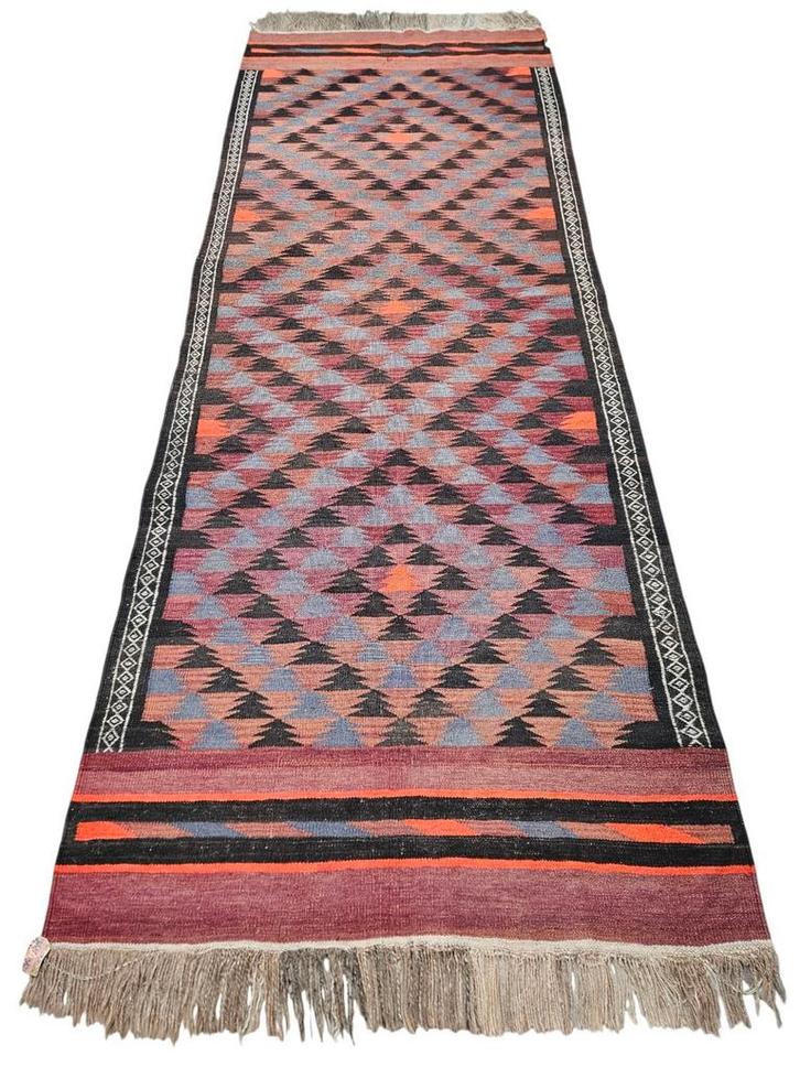 Handgeknoopt Perzisch wol Kelim wand tapijt loper 121x325cm, Huis en Inrichting, Stoffering | Tapijten en Kleden, Gebruikt, 100 tot 150 cm