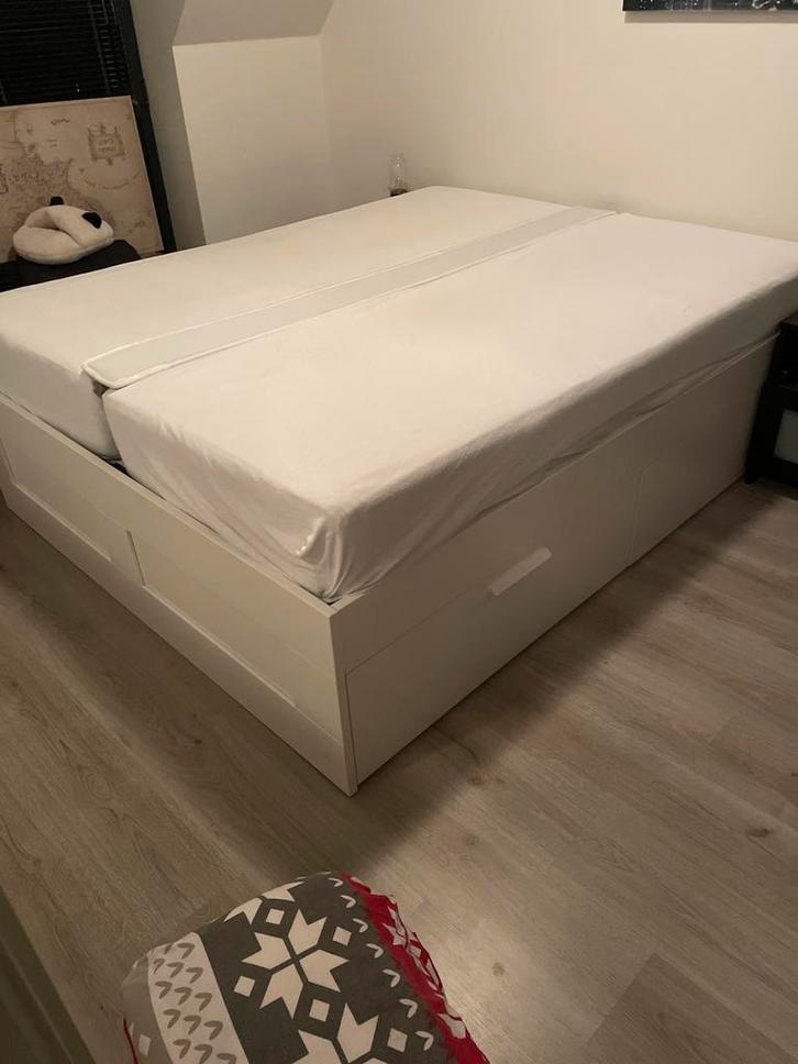 Bedframe zonder lattenbodem en matras, Huis en Inrichting, Slaapkamer | Bedden, Gebruikt, Tweepersoons, 160 cm, 200 cm, Hout, Wit