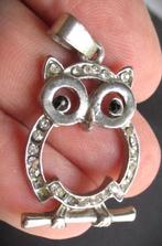 Uil~Zilver kleur uiltje als hanger~Strass~Zwarte ogen, Overige materialen, Gebruikt, Ophalen of Verzenden, Zilver
