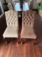 Chesterfield stoelen 2 kleuren bruin en beige totaal 6 stuks, Ophalen, Bruin, Zo goed als nieuw, Stof