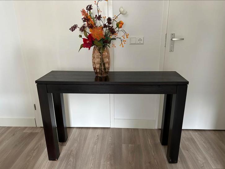 Donkere houten sidetable 120 cm lang (prj), Huis en Inrichting, Tafels | Sidetables, Gebruikt, 25 tot 50 cm, 100 tot 150 cm, Rechthoekig