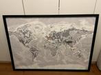 Grote wereldkaart (140x100)gedrukt op doek (zwart/grijs/wit), Ophalen