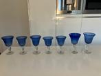 vintage blauwe handmade water bokaal glazen met bubbels, Ophalen of Verzenden, Zo goed als nieuw