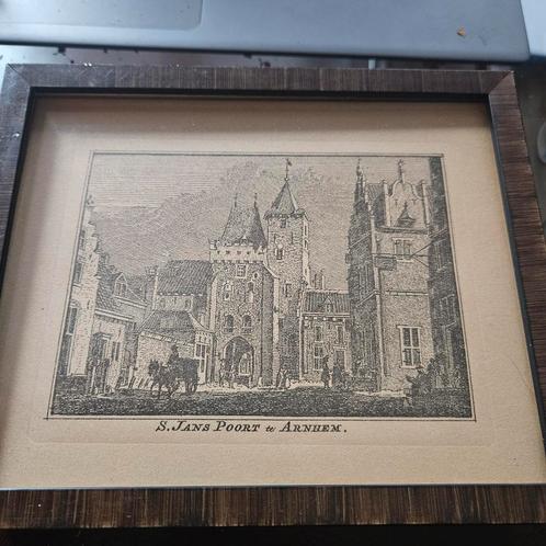 Gravure S. Jans Poort Arnhem - Ingelijst, Antiek en Kunst, Kunst | Etsen en Gravures, Ophalen of Verzenden