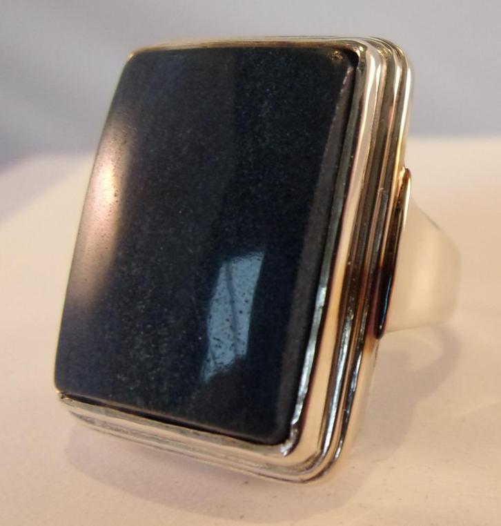 Massief zilveren zegelring met Lapis Lazuli, antiek, Sieraden, Tassen en Uiterlijk, Antieke sieraden, Ring, Zilver, Met edelsteen