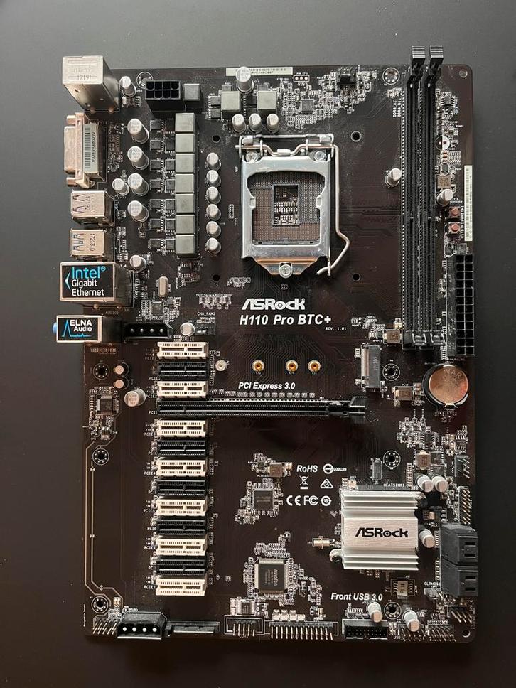 ASRock H110 Pro BTC+ Moederbord - Mining, Computers en Software, Moederborden, Gebruikt, Intel, DDR4, Ophalen of Verzenden
