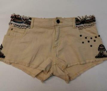 Supertrash beige shorts / korte broek vol kralen mt 26 36033