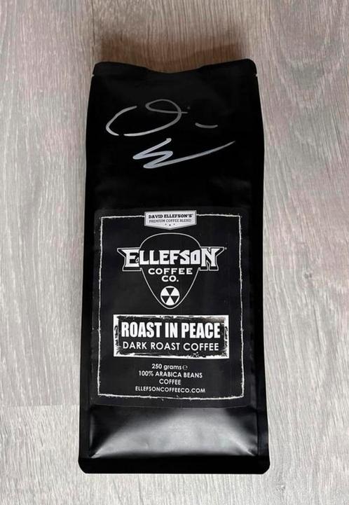 Megadeth David Ellefson koffie Roast in peace gesigneerd, Verzamelen, Muziek, Artiesten en Beroemdheden, Zo goed als nieuw, Gesigneerd