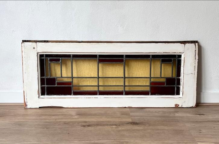 Oud glas in lood raam, 87,5 x 34 cm, Doe-het-zelf en Verbouw, Glas en Ramen, Gebruikt, Overige typen, Minder dan 80 cm, Minder dan 80 cm