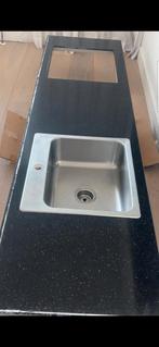 Mooi zwart aanrechtblad met spoelbak, Gebruikt, Zwart, 150 tot 200 cm, Ophalen of Verzenden