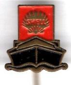 SHELL bootje rood/zwart op koper brandstof speldje ( M_163 ), Verzamelen, Speldjes, Pins en Buttons, Verzenden, Zo goed als nieuw