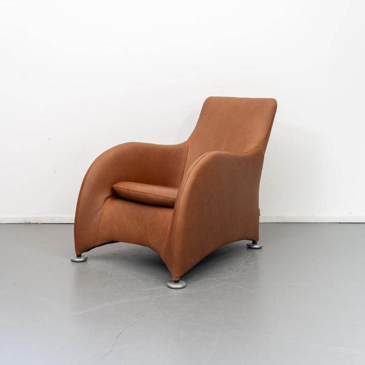 2x Montis Loge Fauteuil Cognac/Bruin - Buffalo Leder, Huis en Inrichting, Banken | Voetenbanken en Poefen, Zo goed als nieuw, Leer