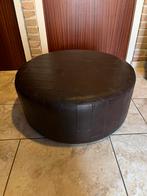 Bruine leren vintage poef, Ophalen, Rond, Zo goed als nieuw, 50 tot 75 cm