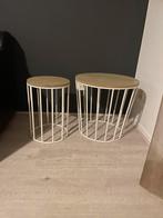 Bijzettafels, metalen frame met houten bovenplaat, Huis en Inrichting, Tafels | Bijzettafels, Ophalen, Minder dan 55 cm, Metaal of Aluminium