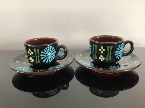 Majolika Várőslőd Hongarije – handgeschilderde espresso set, Verzamelen, Retro, Huis en Inrichting, Ophalen of Verzenden