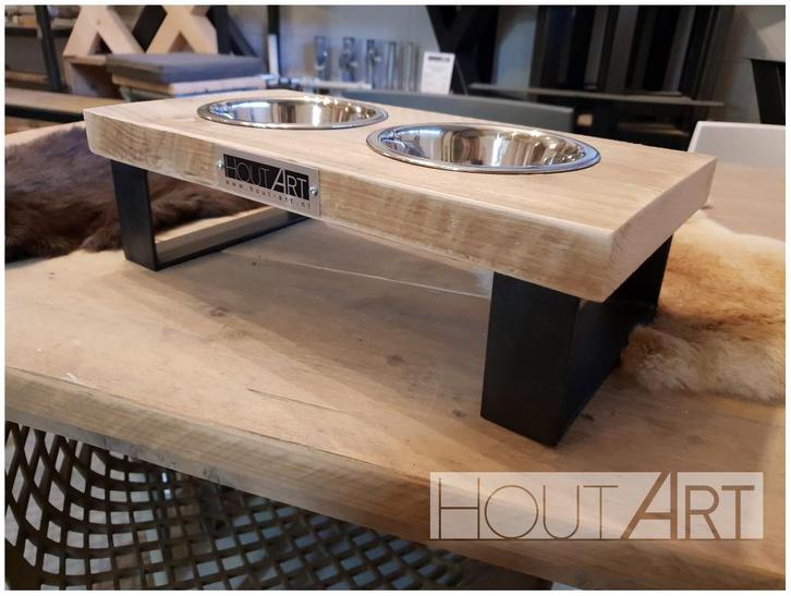 Eet & Drinkset Indus! Staal met steigerhout. Hond of kat!, Dieren en Toebehoren, Hondenvoerbakken en Drinkbakken, Nieuw, Ophalen of Verzenden