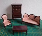 Poppenhuis 1:12 mahonie woonkamerset, Ophalen of Verzenden, Poppenhuis