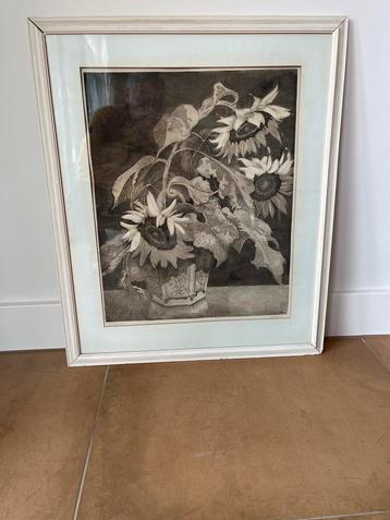 Zonnebloemen Linoleumsnede H.C. Spruit Ingelijst Kunstwerk A beschikbaar voor biedingen