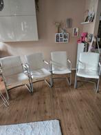 4 witte buisframe stoelen met wit leer, Huis en Inrichting, Stoelen, Ophalen, Wit, Leer, Zo goed als nieuw