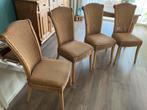4 Grenen Loom stoelen, Huis en Inrichting, Stoelen, Ophalen, Bruin, Loom, Zo goed als nieuw