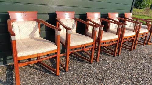 6 Schuitema Jugendstil eetkamer armstoelen, Huis en Inrichting, Stoelen, Zo goed als nieuw, Stof, Bruin, Ophalen