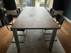 Eethoek hout en metaal met 4 stoelen, Ophalen, Gebruikt, 200 cm of meer, 50 tot 100 cm