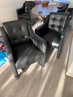 4 Eetkamerstoelen zwart met wieltjes, Huis en Inrichting, Stoelen, Zwart, Leer, Ophalen of Verzenden, Zo goed als nieuw
