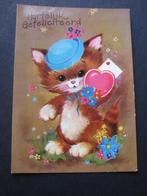 Vintage Kaart - Poes met Brief & Hartje, Verzamelen, Ansichtkaarten | Themakaarten, Verzenden, 1960 tot 1980, Ongelopen, Feest(dag)