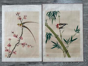 Traditioneel Japans/Chinees Zijde Schilderij, set van 2 beschikbaar voor biedingen