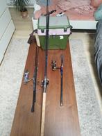 3 Fishing rods and a fishing box, Watersport en Boten, Ophalen, Zo goed als nieuw, Werphengel