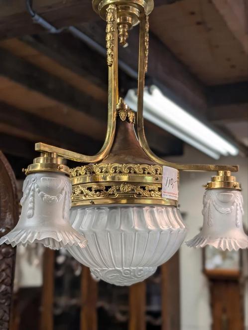 Antieke messing hang lamp 75h 45 b. €85, Antiek en Kunst, Antiek | Lampen, Ophalen