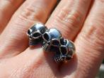 Vanoli - 925 zilver biker ring drie skull doodskop maat 19,5, Sieraden, Tassen en Uiterlijk, Ringen, 19 tot 20, Nieuw, Ophalen of Verzenden