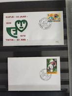 2 FDC's Belgie stripfiguur Kuifje, Ophalen of Verzenden, Gestempeld, 1e dag stempel