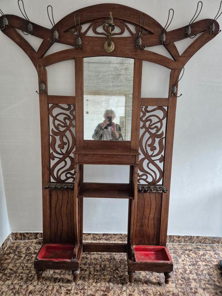 Antieke art deco kapstok, Antiek en Kunst, Antiek | Spiegels, Rechthoekig, Ophalen