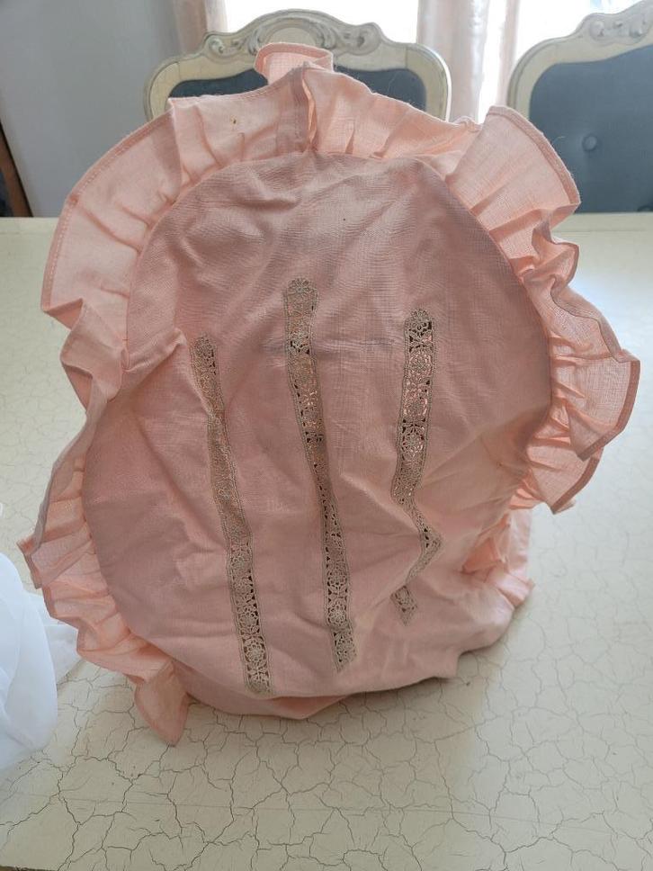 Oud drie hoekig linnen hoes foto 1 en 2 hand gemaakt, Antiek en Kunst, Curiosa en Brocante, Ophalen of Verzenden