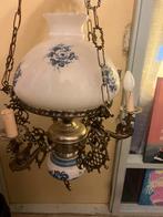 Gotische Draken Delfts Blauw Wit Porseleinen Kroonluchter., Ophalen, Gebruikt, Glas