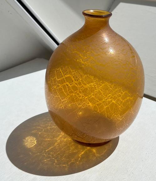 A.D. Copier Vaas - Serica nr 6 tincraquelé amber Leerdam, Antiek en Kunst, Antiek | Glas en Kristal, Ophalen of Verzenden
