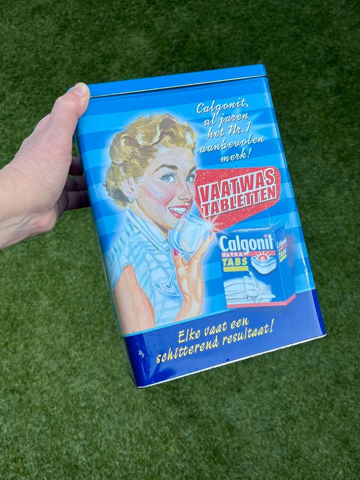 Blik bewaarblik wasblik blauw Calgonit retro, Verzamelen, Blikken, Gebruikt, Overige, Ophalen