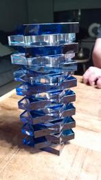 Blauw/heldere glazen vaas - 19 cm hoog, Ophalen of Verzenden