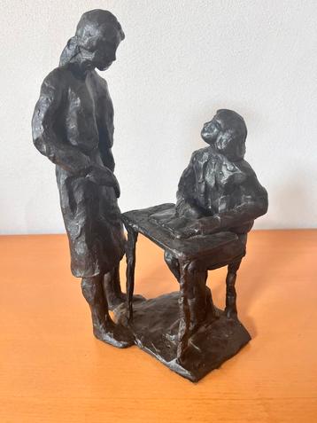 Bronzen Beeld - Leraar en Leerling - Kunstwerk Sculptuur beschikbaar voor biedingen