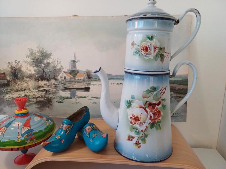 Franse Japy Koffiepot met Vioolmotief, Antiek en Kunst, Antiek | Emaille, Ophalen of Verzenden