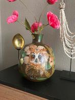 Handbeschilderde vaas Floral Owl ByJ&S SALE nu €105!, Overige kleuren, Nieuw, Ophalen of Verzenden, Glas