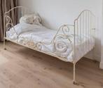 Uniek antiek Frans spijlenbed op wieltjes 90x170 cm wit, Ophalen of Verzenden