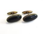 Vintage manchetknopen met zwarte obsidiaan van de '70 jaren., Ophalen of Verzenden, Steen, Verguld