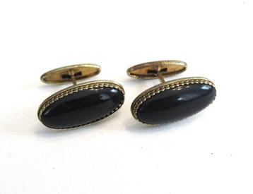 Vintage manchetknopen met zwarte obsidiaan van de '70 jaren. beschikbaar voor biedingen