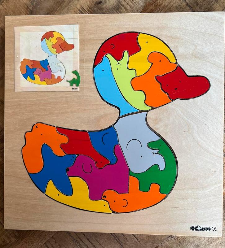 Educo Houten Puzzel - Eend met Dieren, Kinderen en Baby's, Speelgoed | Kinderpuzzels, Zo goed als nieuw, 4 tot 6 jaar, 10 tot 50 stukjes