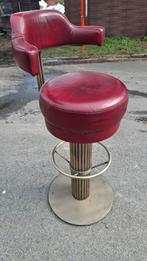 5 vintage design barkruk rood echt leer messing voet taatsen, 5 krukken of meer, Ophalen of Verzenden, Leer, 60 tot 90 cm