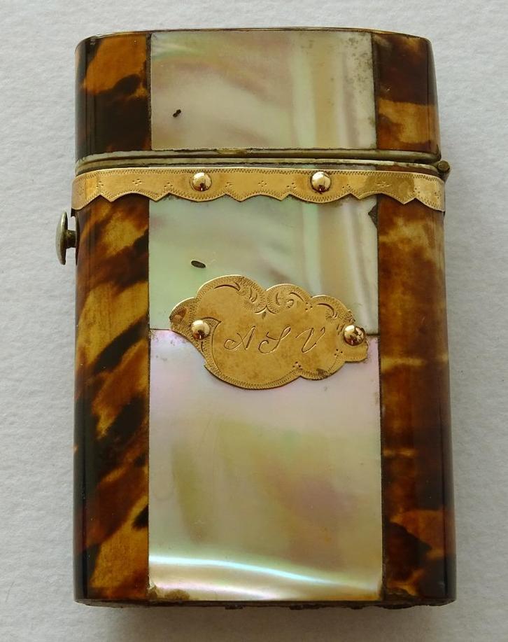 Antiek 1870 Tondeldoosje Schildpad+Goud+Parelmoer Vesta Case, Antiek en Kunst, Antiek | Goud en Zilver, Goud, Ophalen of Verzenden